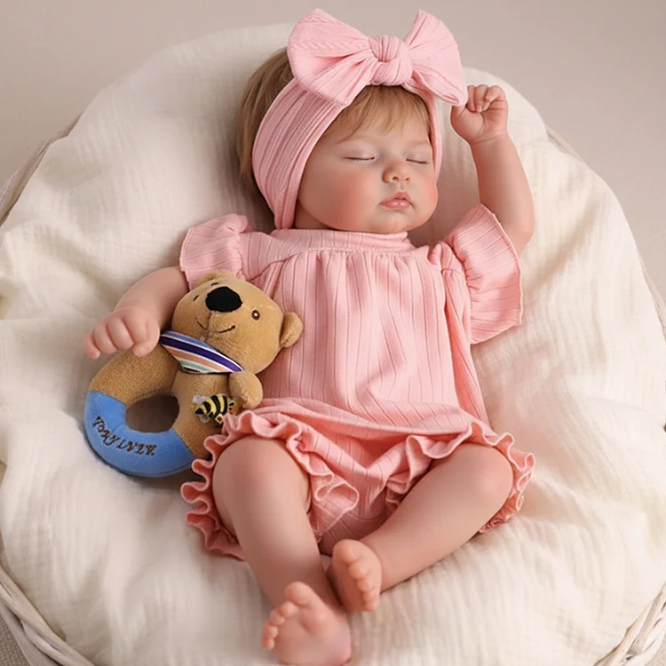 [Pre-Order] 17" Reborn Baby Girl Doll with Closed Eyes and Cute Rosy Face, Newborn Baby with Subtle Heartbeat and Coos