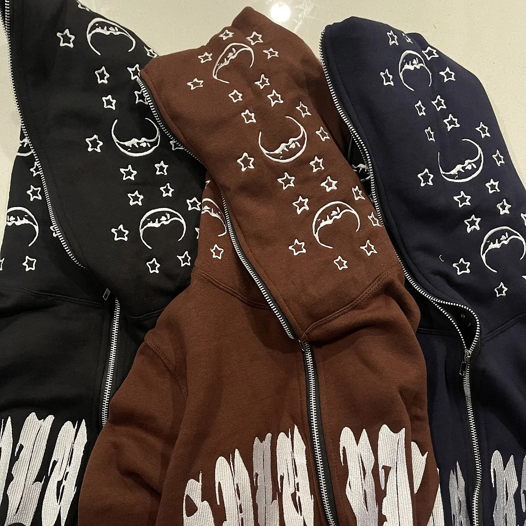 Street fashion personality letter print full zipper hood