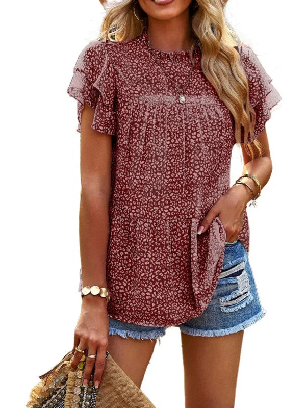 Women's Polka Dot Printed Short Sleeve Scoop Neck Top