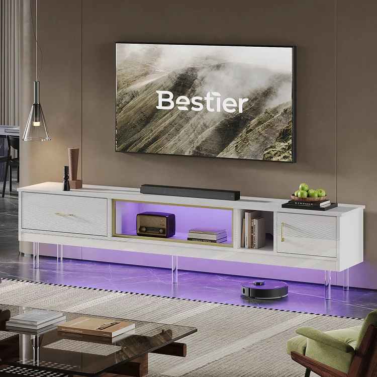 Bestier 80 inch Modern TV Stand with LED Entertainment Center for Living Room