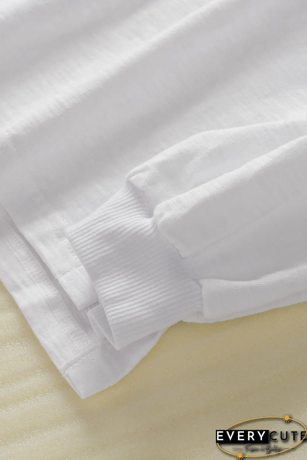 White Solid Color Buttoned Front Long Sleeve Top