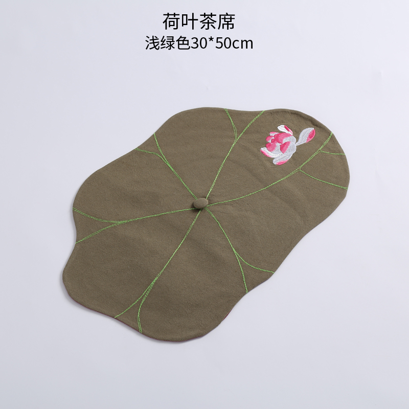 Hand-Embroidered Lotus Leaf Double Layer Placemats for Tea Time Cotton and Linen Chinese Style Table Flags