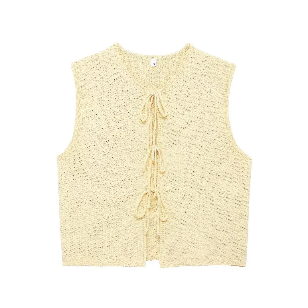 Nigikala Nigikala Autumn Women's Bow Tie With Loose V-Neck Sleeveless Knitted Vest A35188