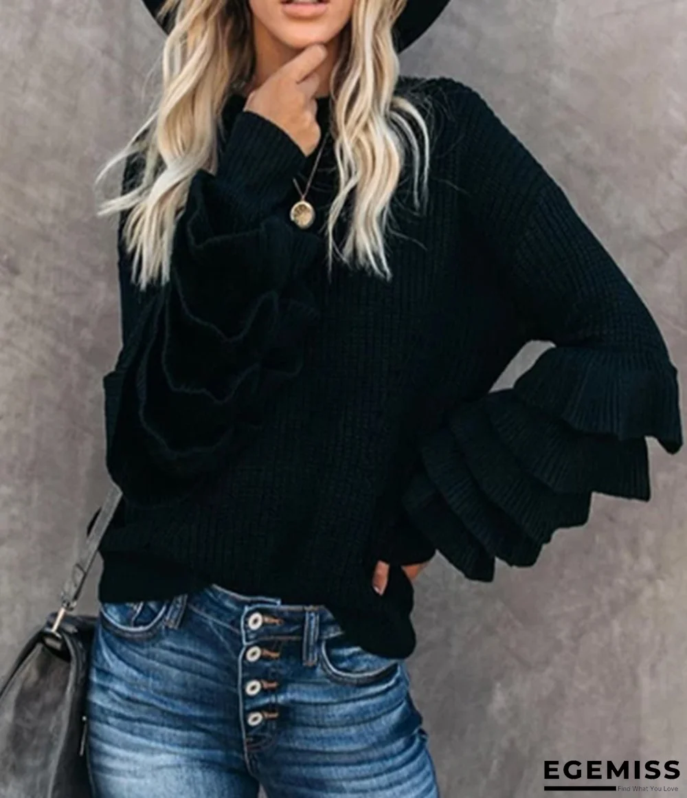 Fashionable Petal Sleeve Sweater Casual Solid Color Sweater | EGEMISS