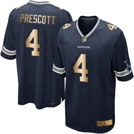 Cowboys #4 Dak Prescott Navy Blue Team Color Youth Stitched NFL Elite Gold Jersey