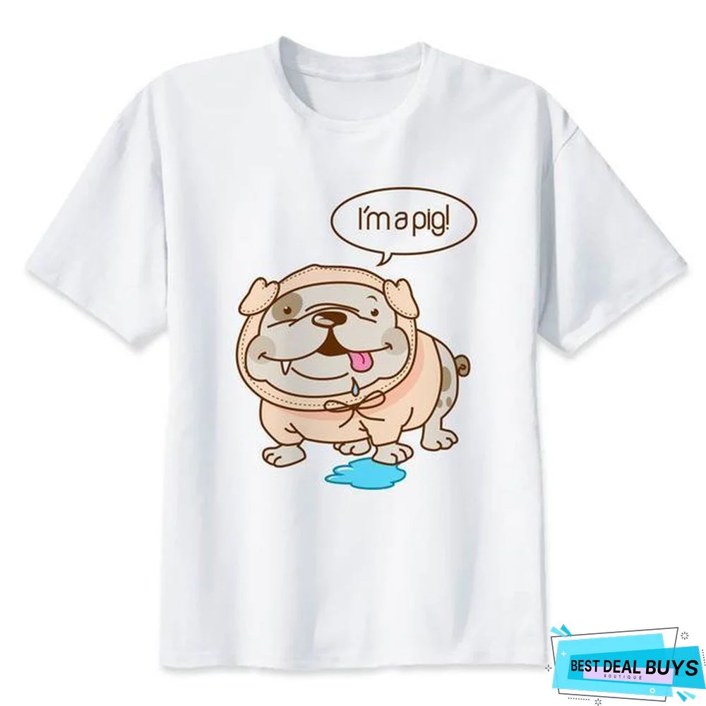 French Bulldog Casual White Printed Short Sleeve T-Shirt For Men/Women Tops Tees