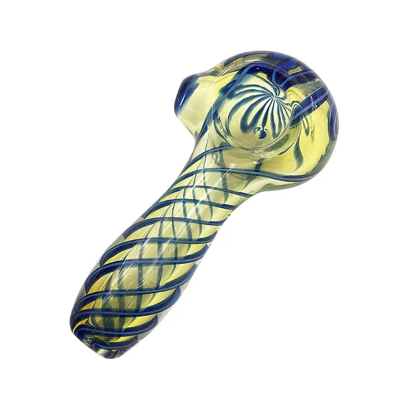 American Color Yellow with Blue Hand Pipe Tobacco Glass Spoon