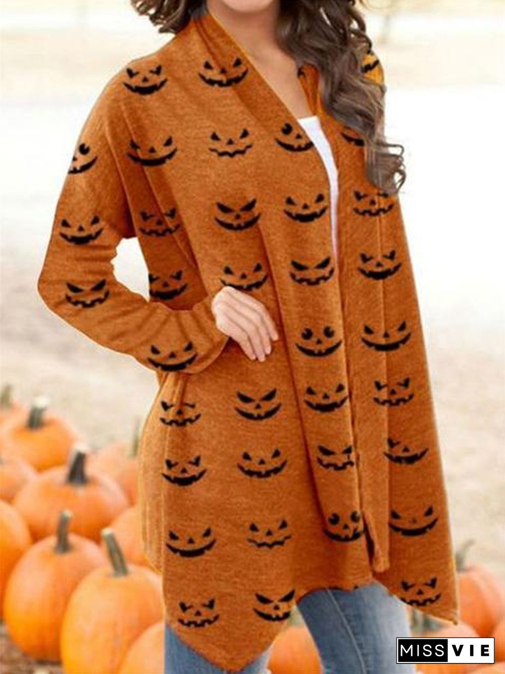 Halloween Pumpkin Face Print Cardigan