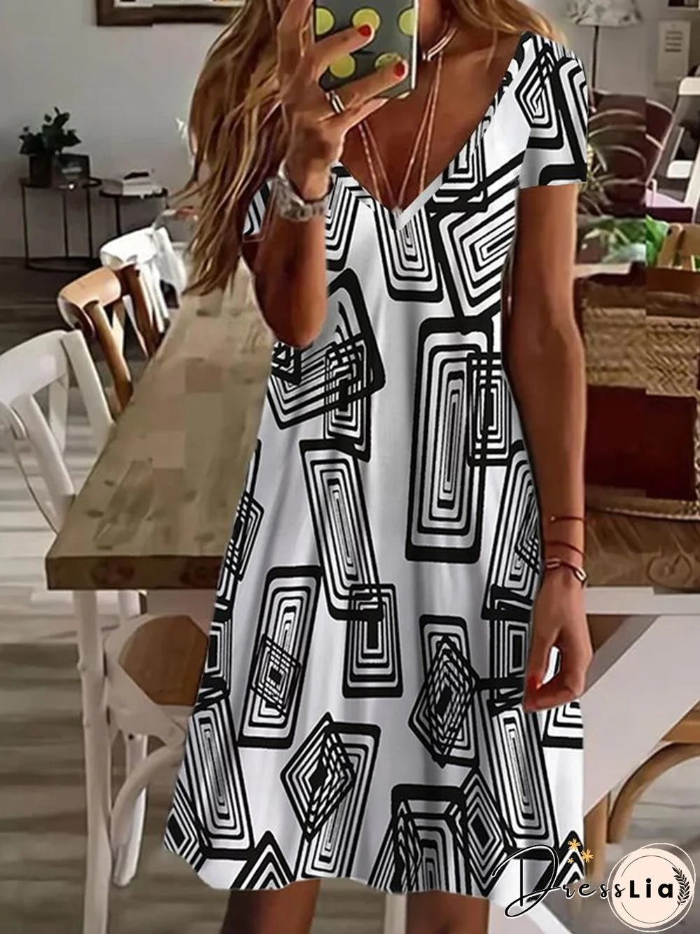 Geometric Short sleeve Casual Dresses