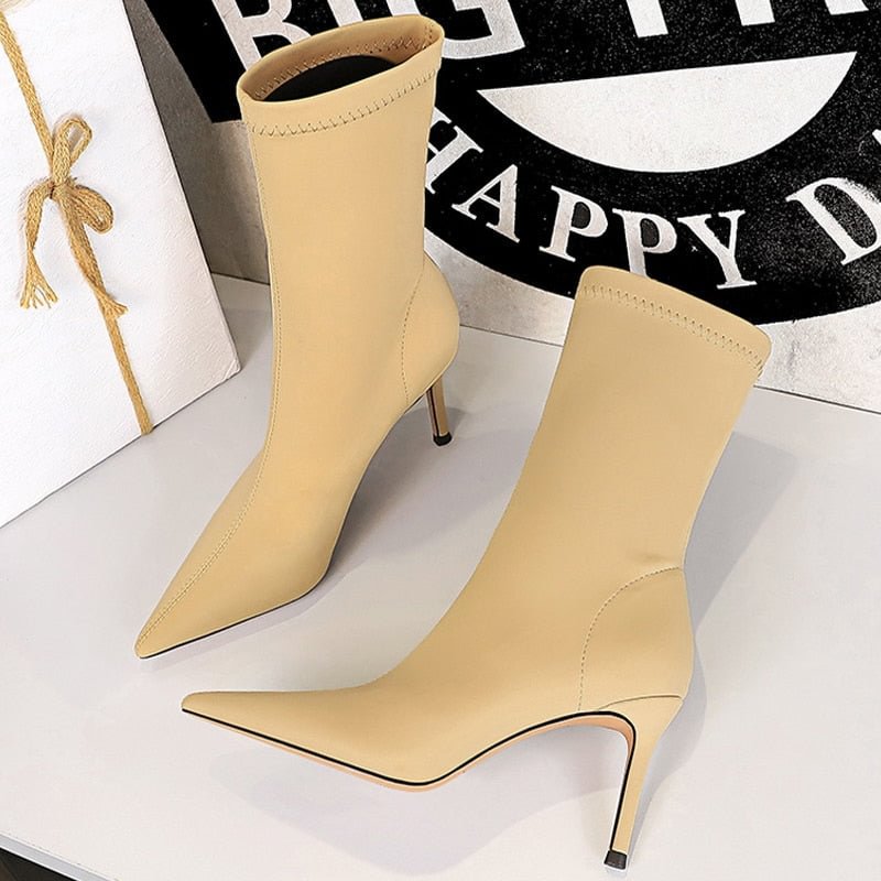 BIGTREE Shoes 2022 New Stretch Boots Autumn Shoes Pointed Toe High-heel Boots Stiletto Ankle Boots 3 Colour Female Short Boots