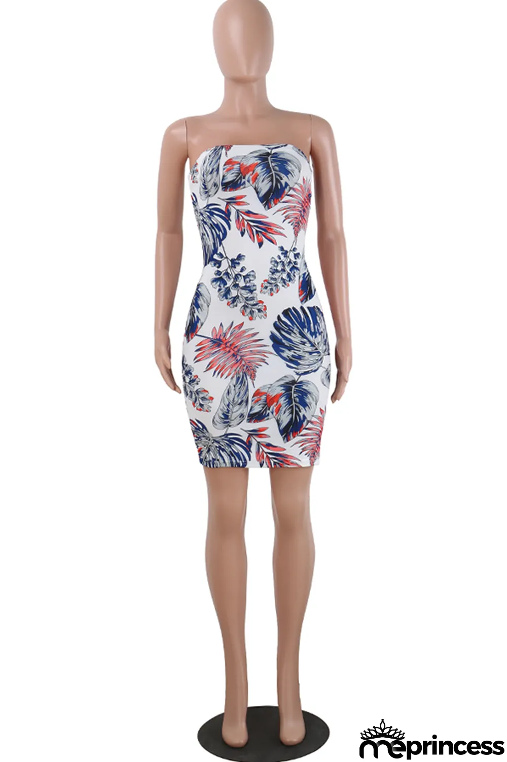 Multi-color Fashion Sexy Off The Shoulder Sleeveless Wrapped chest Hip skirt Mini Print