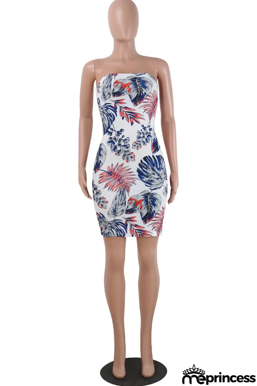 Multi-color Fashion Sexy Off The Shoulder Sleeveless Wrapped chest Hip skirt Mini Print