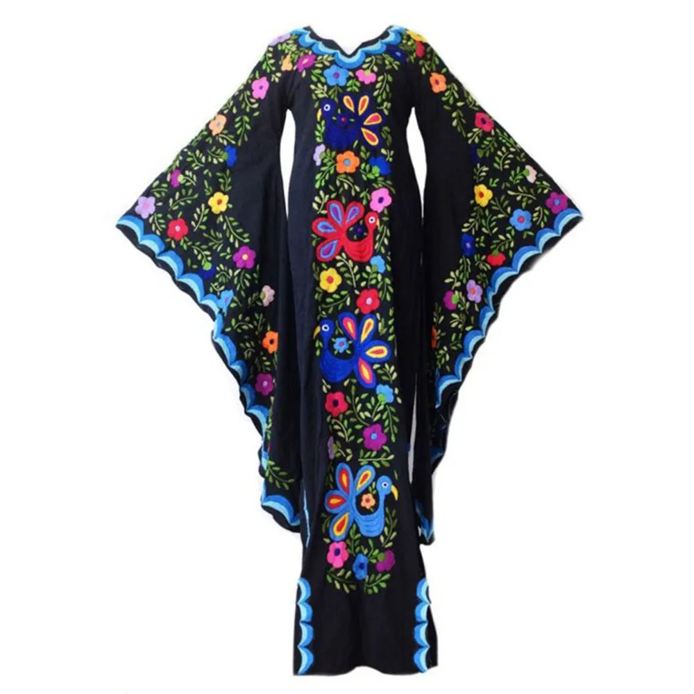 Brownm Long Bohemian Batwing Sleeve Printed Dresses