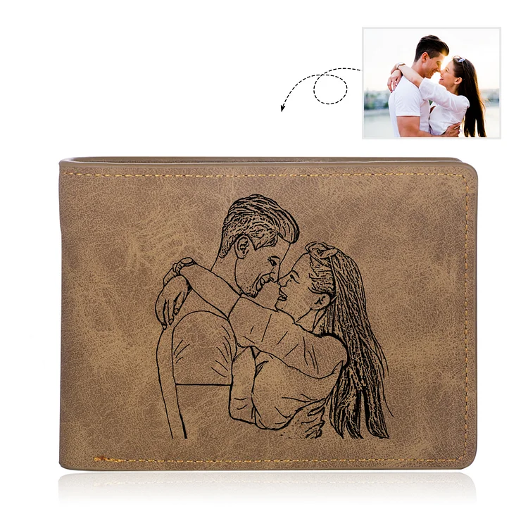 Personalized Leather Wallet Engraved Photo Short Purse Gifts For Men