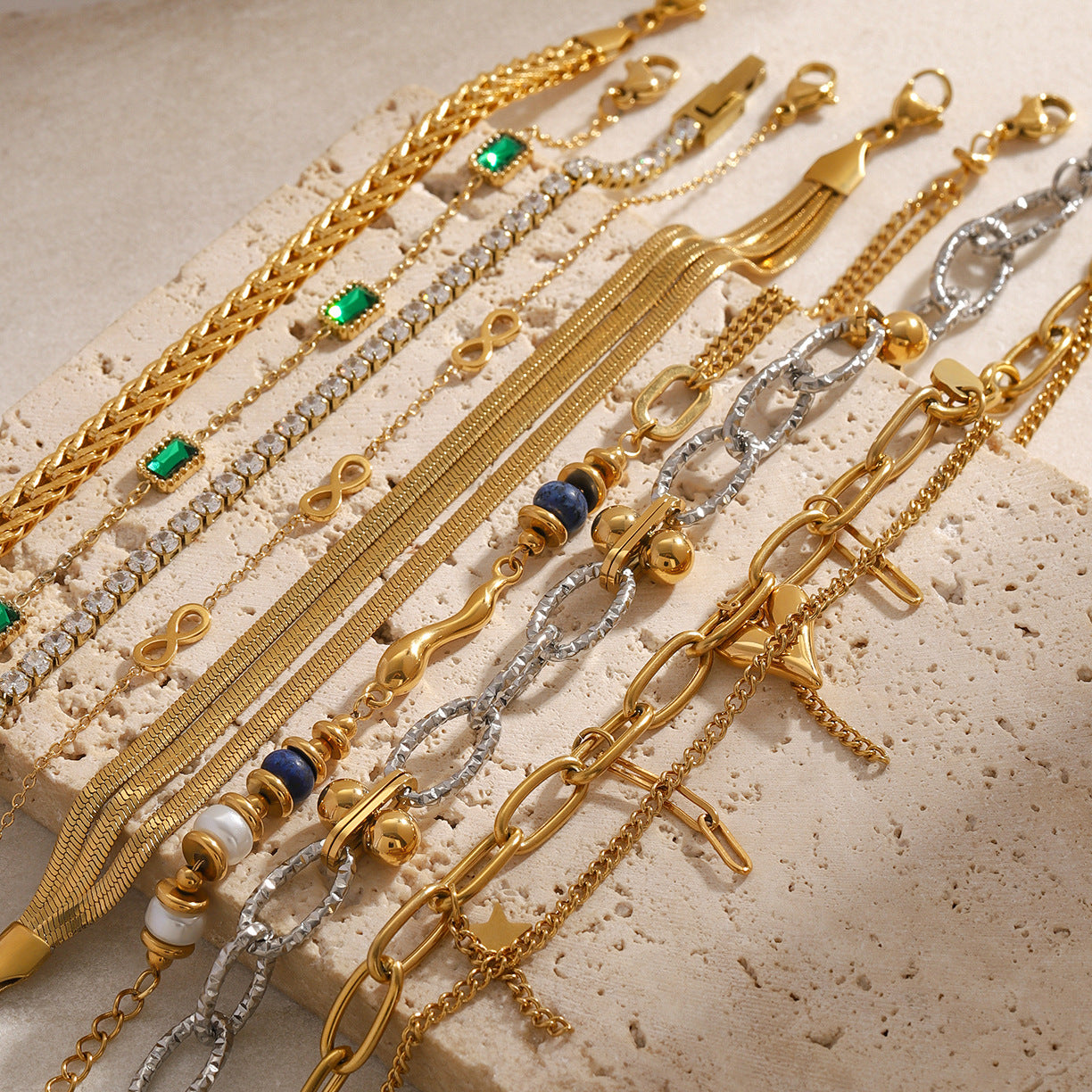 Jie Ding Stainless Steel Zircon Pearl Bracelet Niche Metal Chain Titanium Steel Jewelry