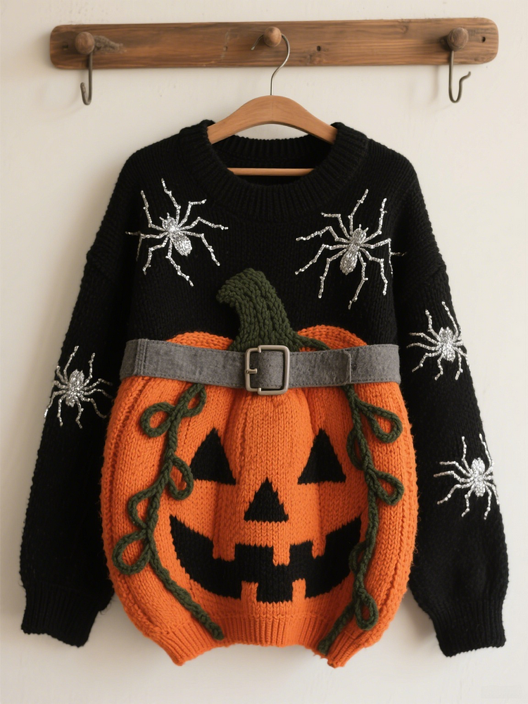 Halloween Contrast Patch Comfort Knitted Sweater
