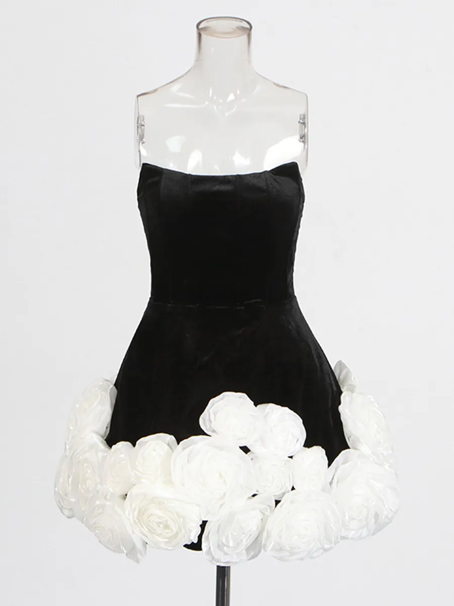 Brownm New Dress In Spring 2025 Princess Style Elegant Fresh Sweet Breast Three-Dimensional Flower Dress Skirt
