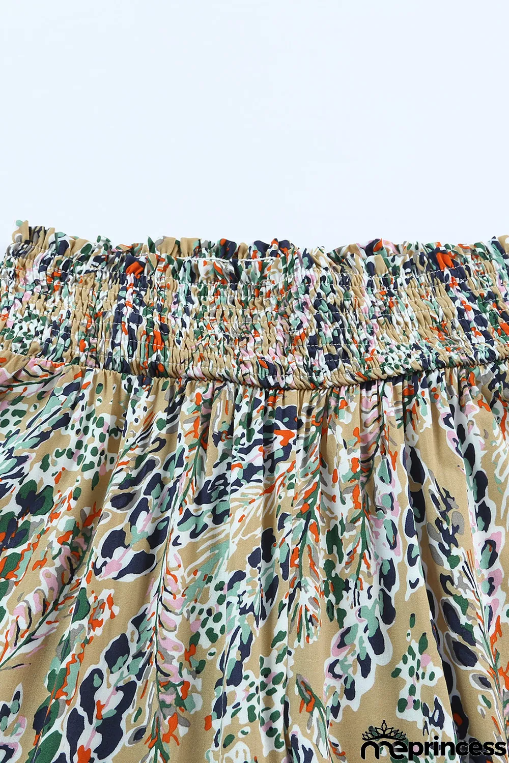 Multicolor Floral Print Shirred High Waist Wide Leg Casual Pants