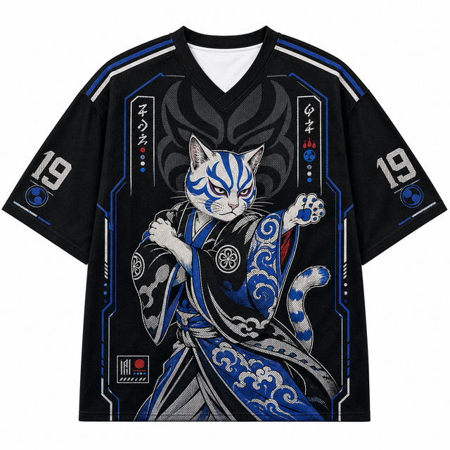 Blue Kabuki Cat Mesh Jersey