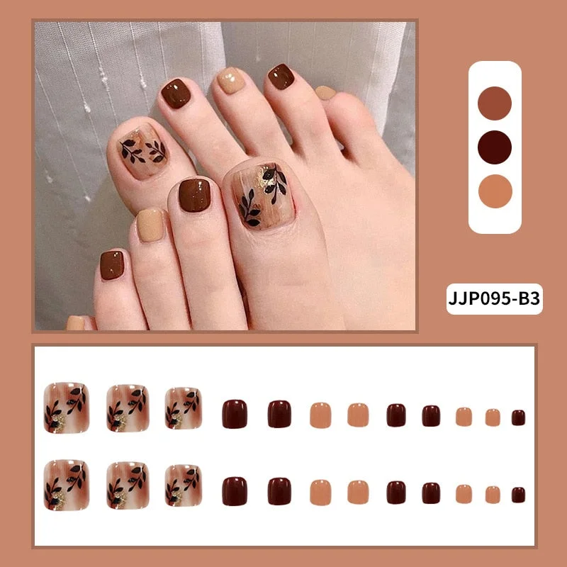 24pcs Fake French ToeNails With Glue Type Removable Square Short Paragraph Nude Color Fashion Manicure False ToeNails Press On D
