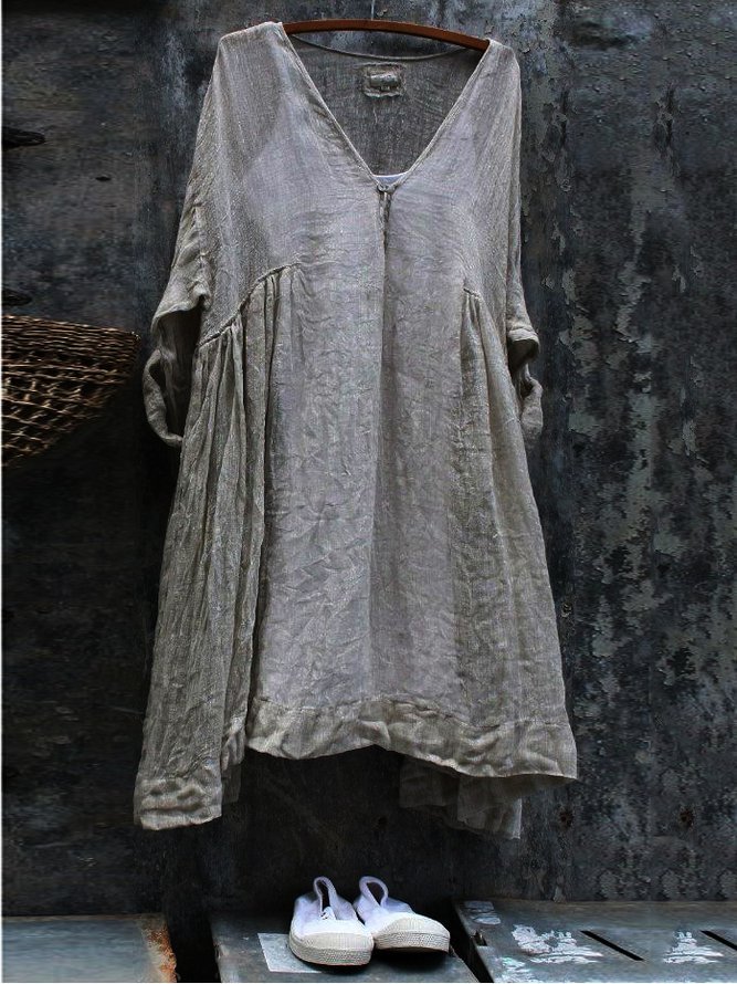 V Neck Cotton-Blend Short Sleeve Dresses