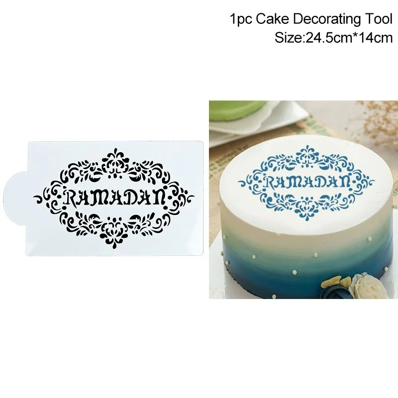 1Pc Ramadan Kareem Spray Stencils Birthday Cake Mold Decorating Tools Eid Mubarak Muslim Islamic Festival Party DIY Decorations