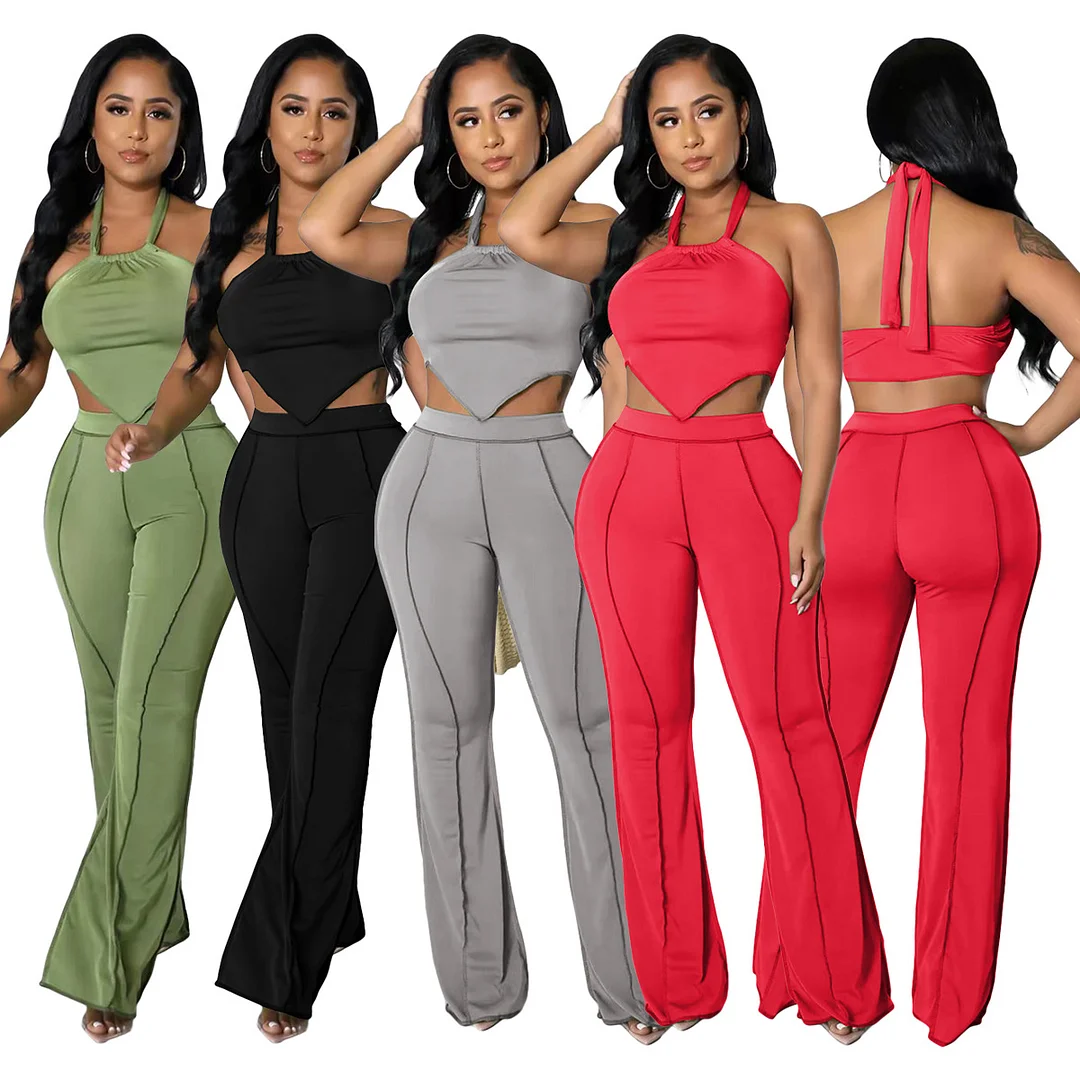 Fashion Sexy Slim Wrap Chest Wide Leg Suit | IFYHOME