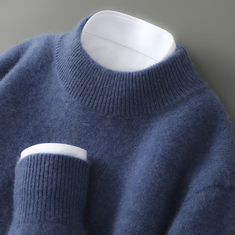 Men's Pure Cashmere Mock Neck Jumper &ndash; Soft Winter Layering &ndash; Blue