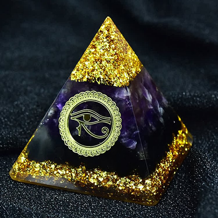 Mopping Up Dark Energy - Amethyst With Black Tourmaline Eye of Horus Orgone Pyramid 