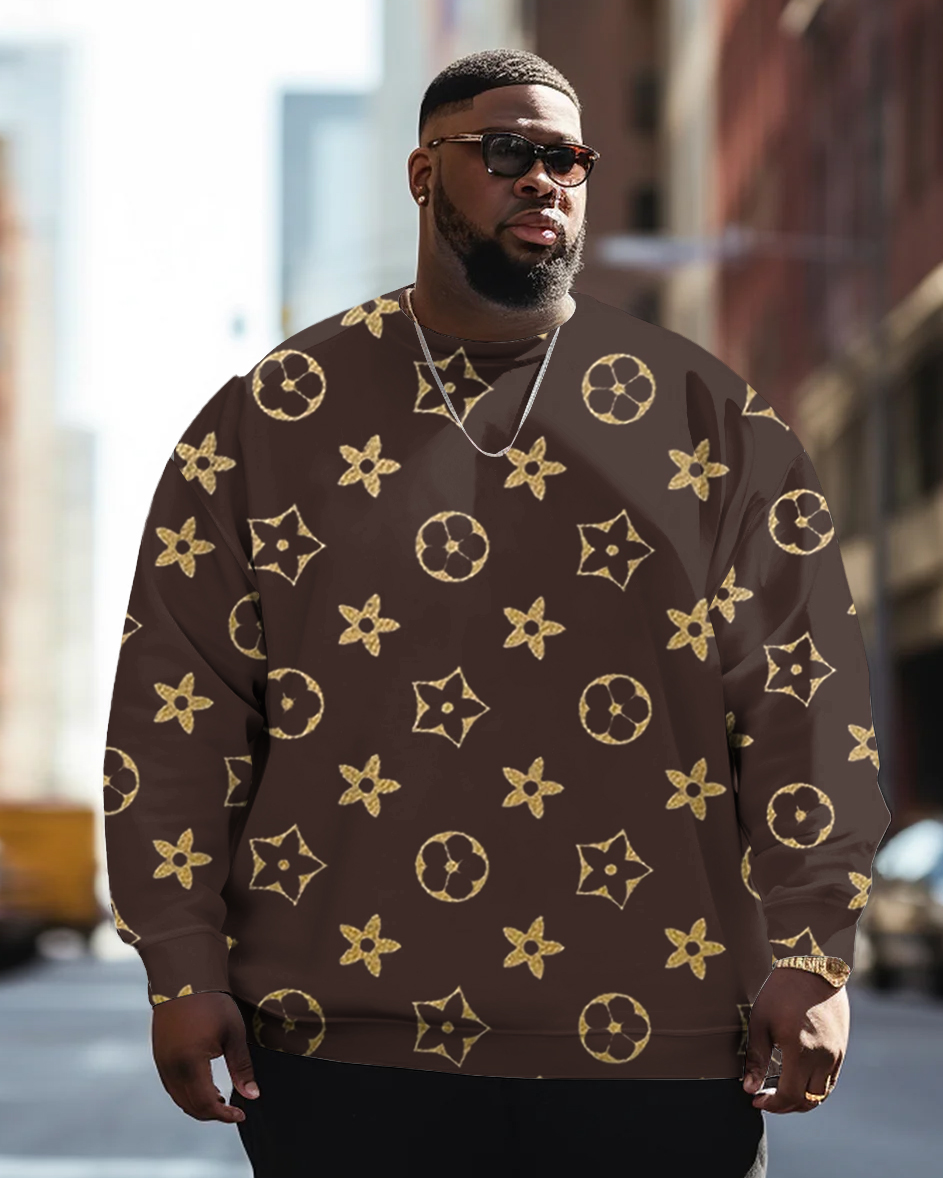 Men's Plus Size Fun Flower Prints Crewneck Sweatshirt Suit
