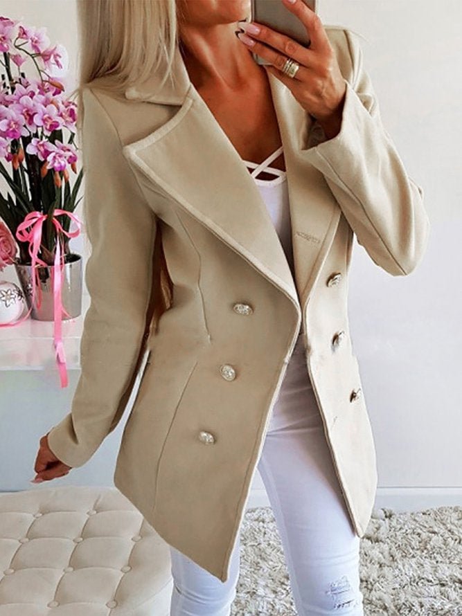Lapel Elegant Solid Long Sleeves Outerwear | EGEMISS
