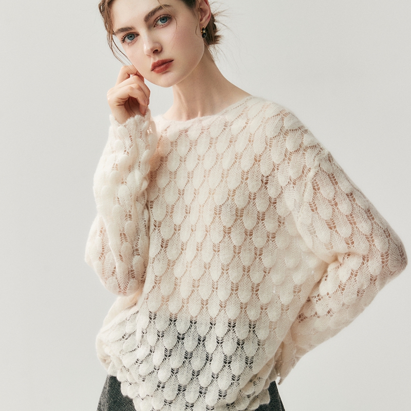Women's Oversized Boat Neck Sweater REAL SILK LIFE