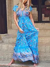 Split-Side Floral Printed Short Sleeves Maxi Dress