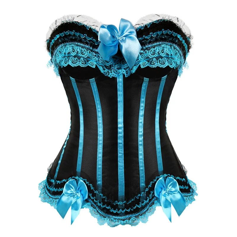CARTOONH sexy ladies corset with zipper vintage style overbust corsets and bustiers floral lace top lingerie adjustable fashion