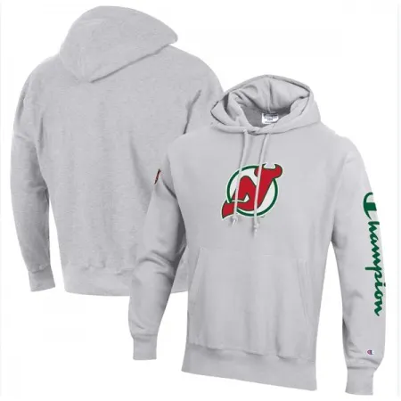 Men's New Jersey Devils Champion Heathered Gray Reverse Weave Pullover Hoodie