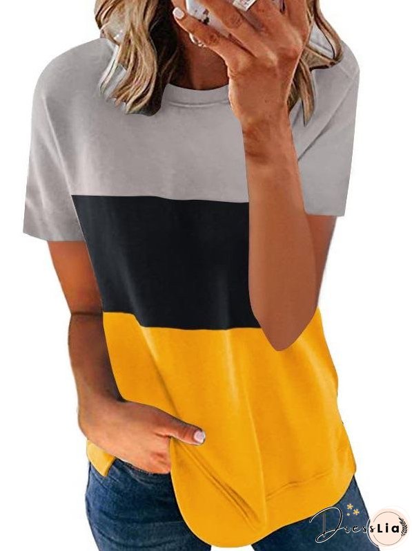 Contrast Color Crewneck T-shirt for Women