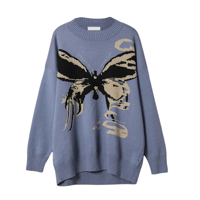Xingqing Hip Hop Knitwear Womens Sweaters Harajuku Fairy Core Grunge Butterfly Loose Tops Casual Streetwear Pullover Sweaters