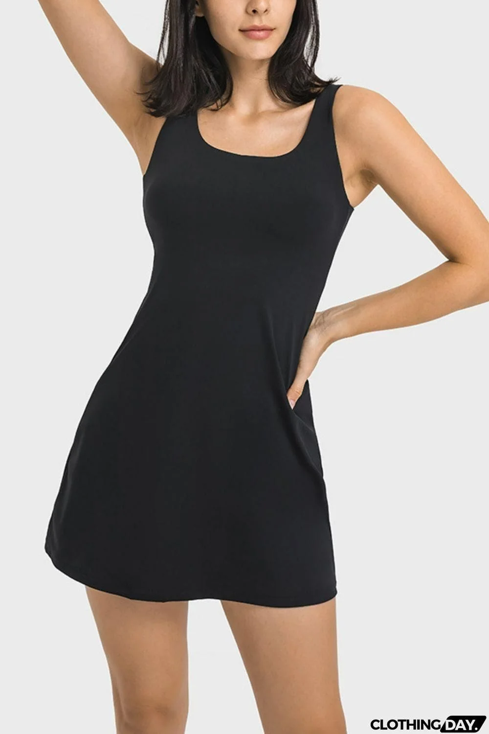 Square Neck Sports Tank Dress with Full Coverage Bottoms