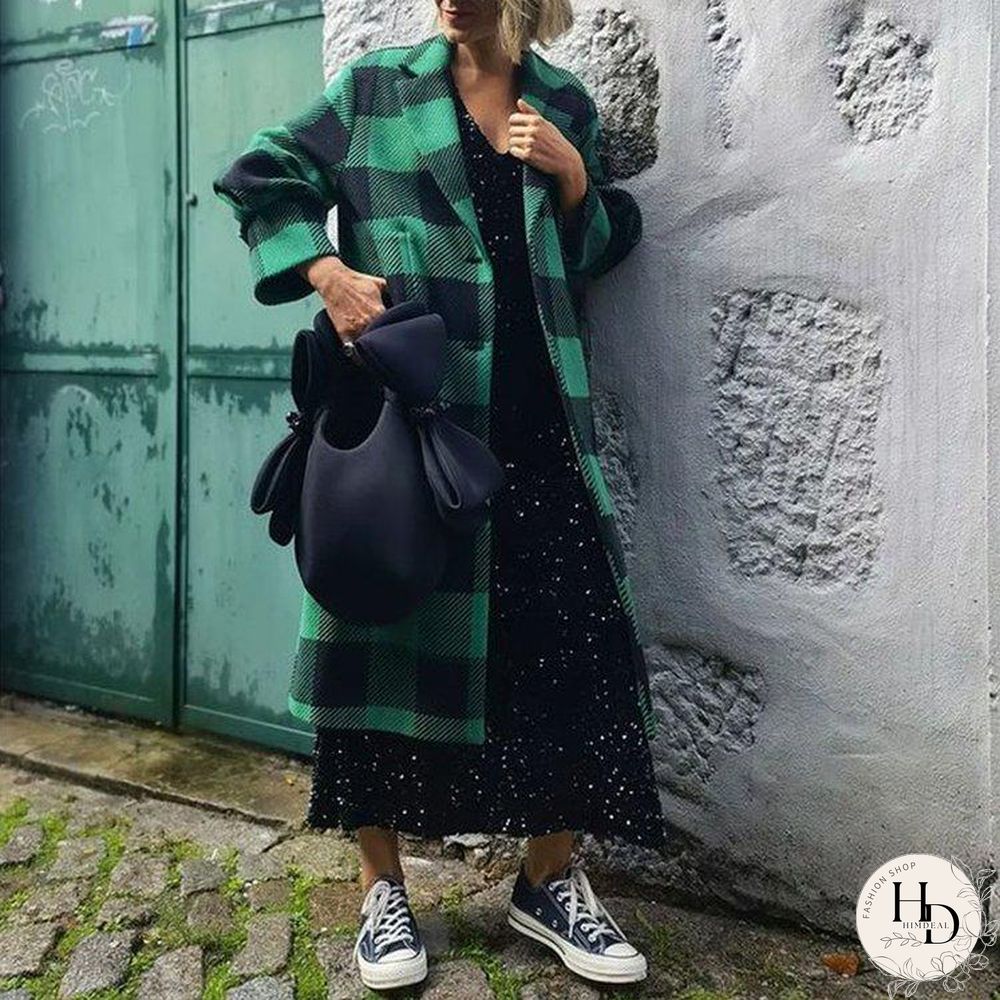 Puff Sleeve Lapel Checked Coat
