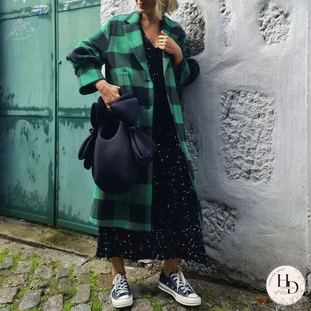 Puff Sleeve Lapel Checked Coat