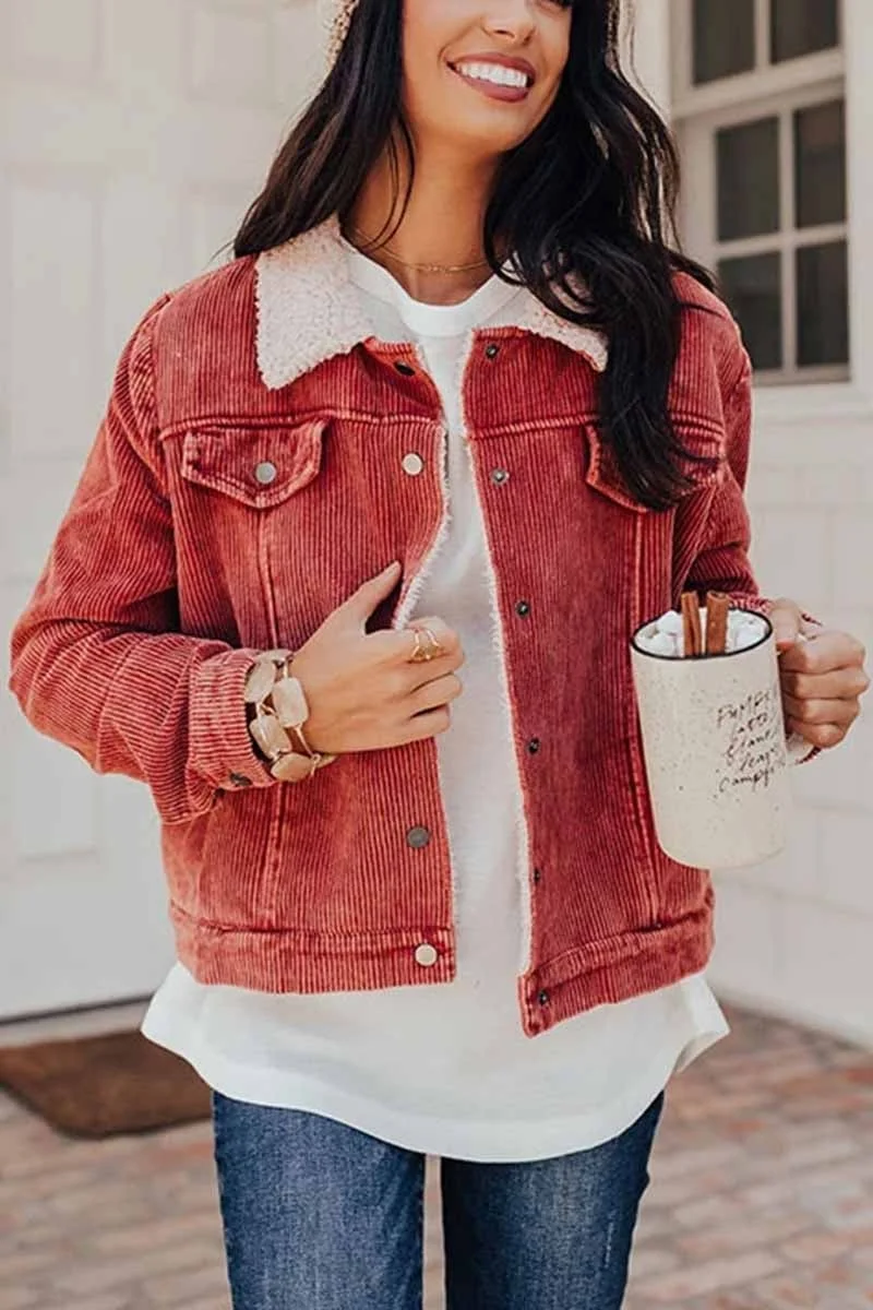 Corduroy Lamb Wool Panel Coat Tops
