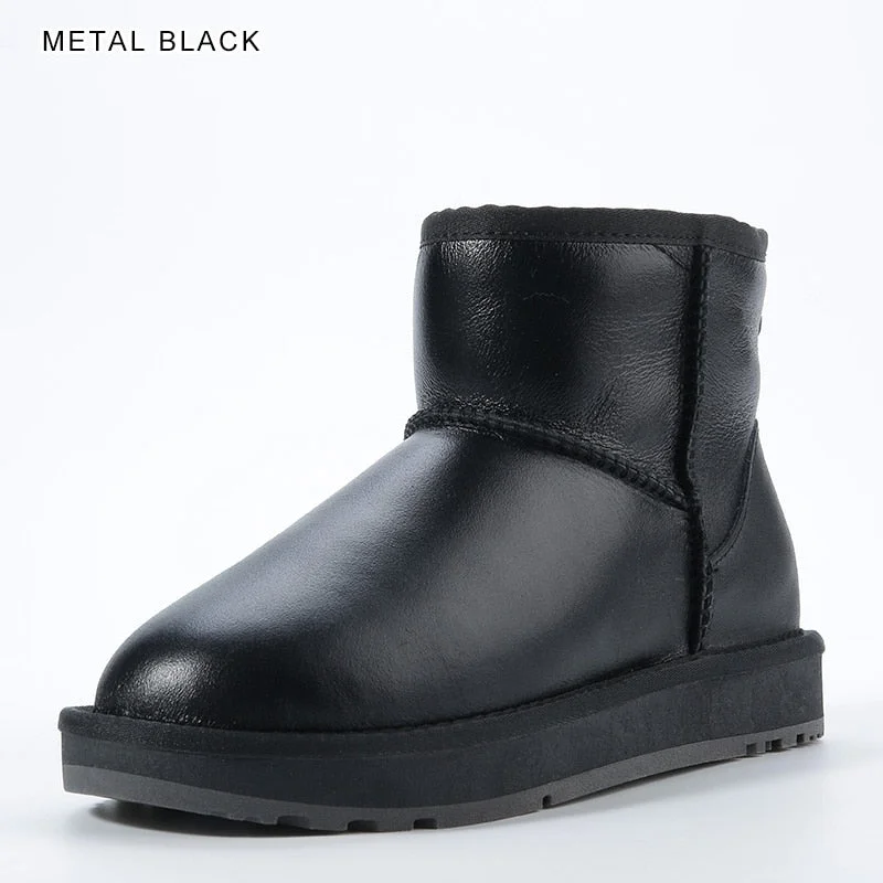 Vstacam Real Sheepskin Suede Leather Woman Casual High Winter Snow Boots for Women Sheep Wool Fur Lined Warm Shoes Waterproof