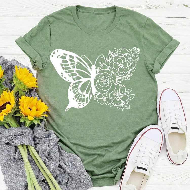 ANB - butterfly flowers T-shirt Tee -03737