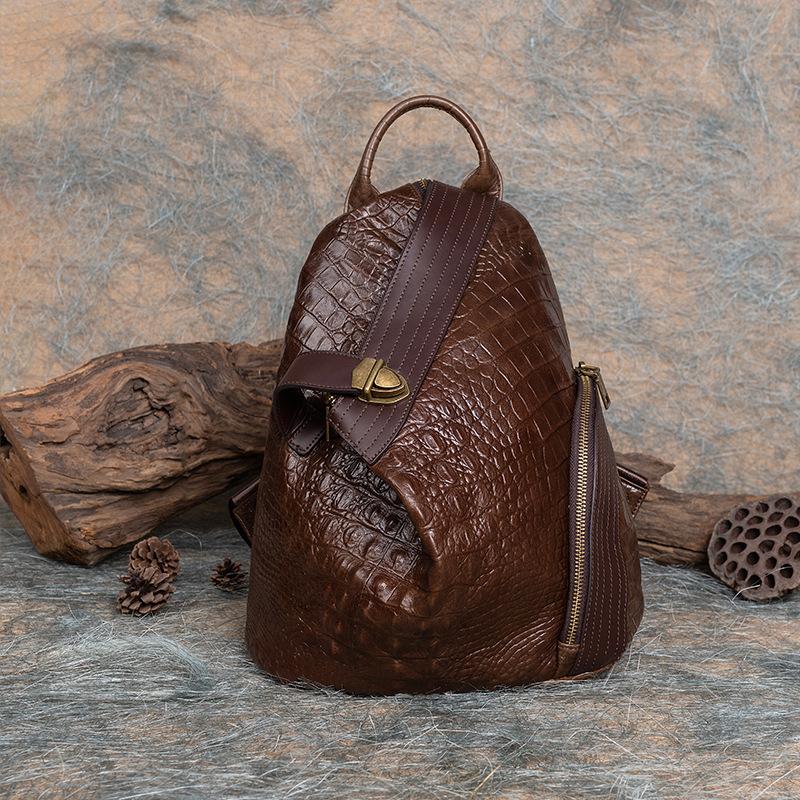 Alligator print vintage leather backpack