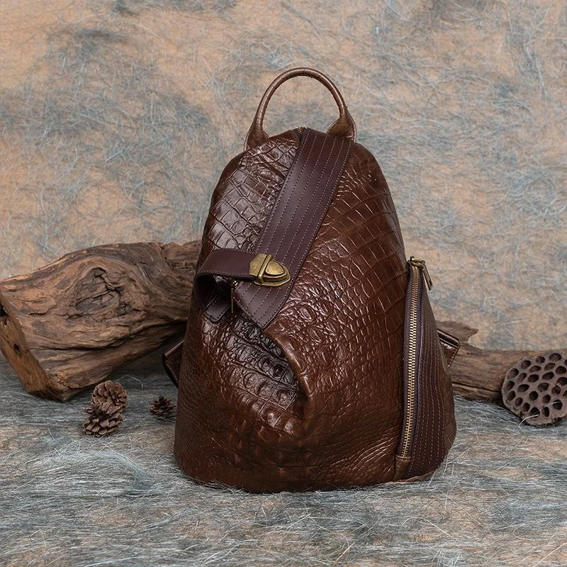 Alligator print vintage leather backpack