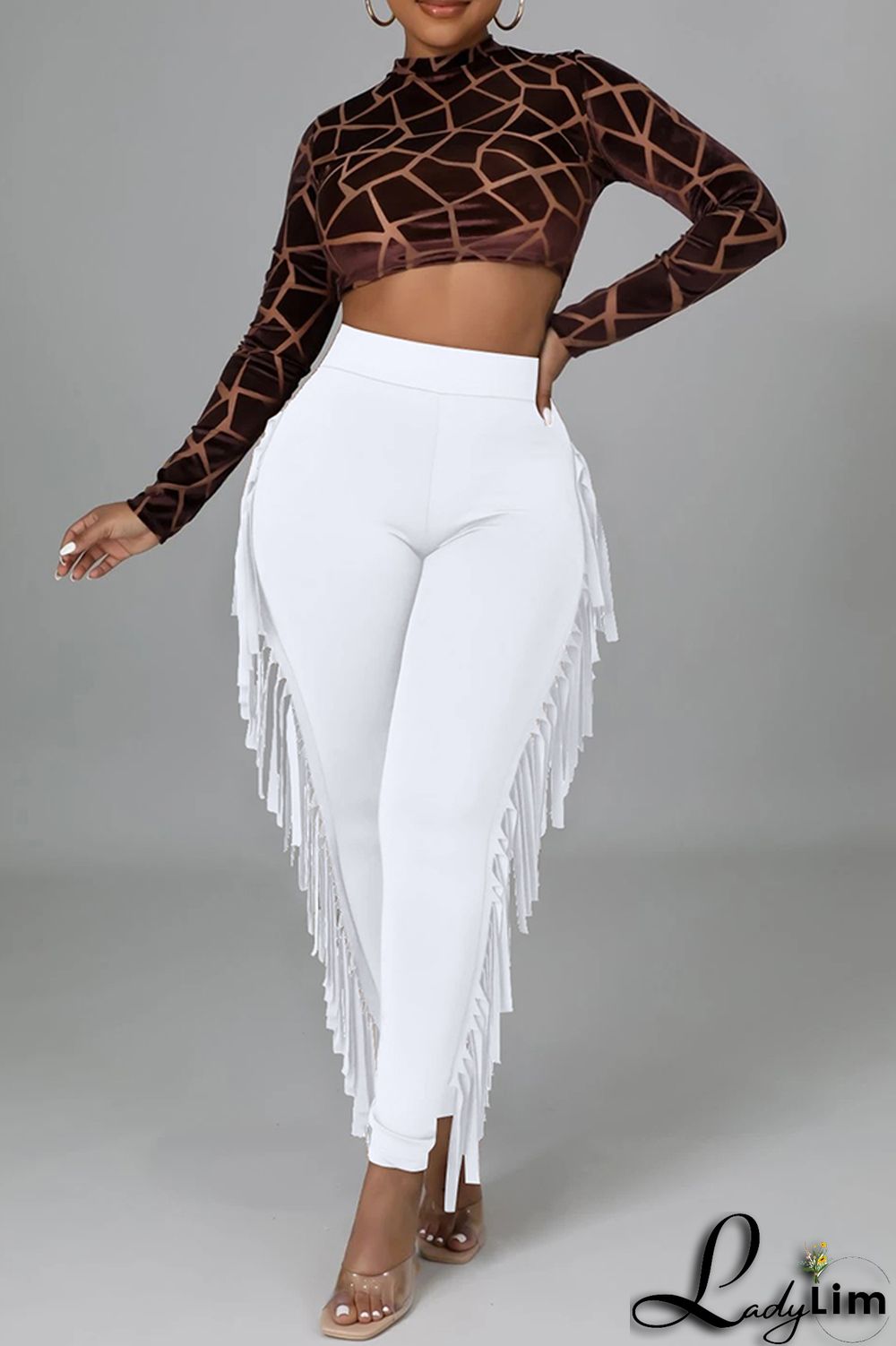 Black Fashion Casual Solid Tassel Regular High Waist Pencil Trousers