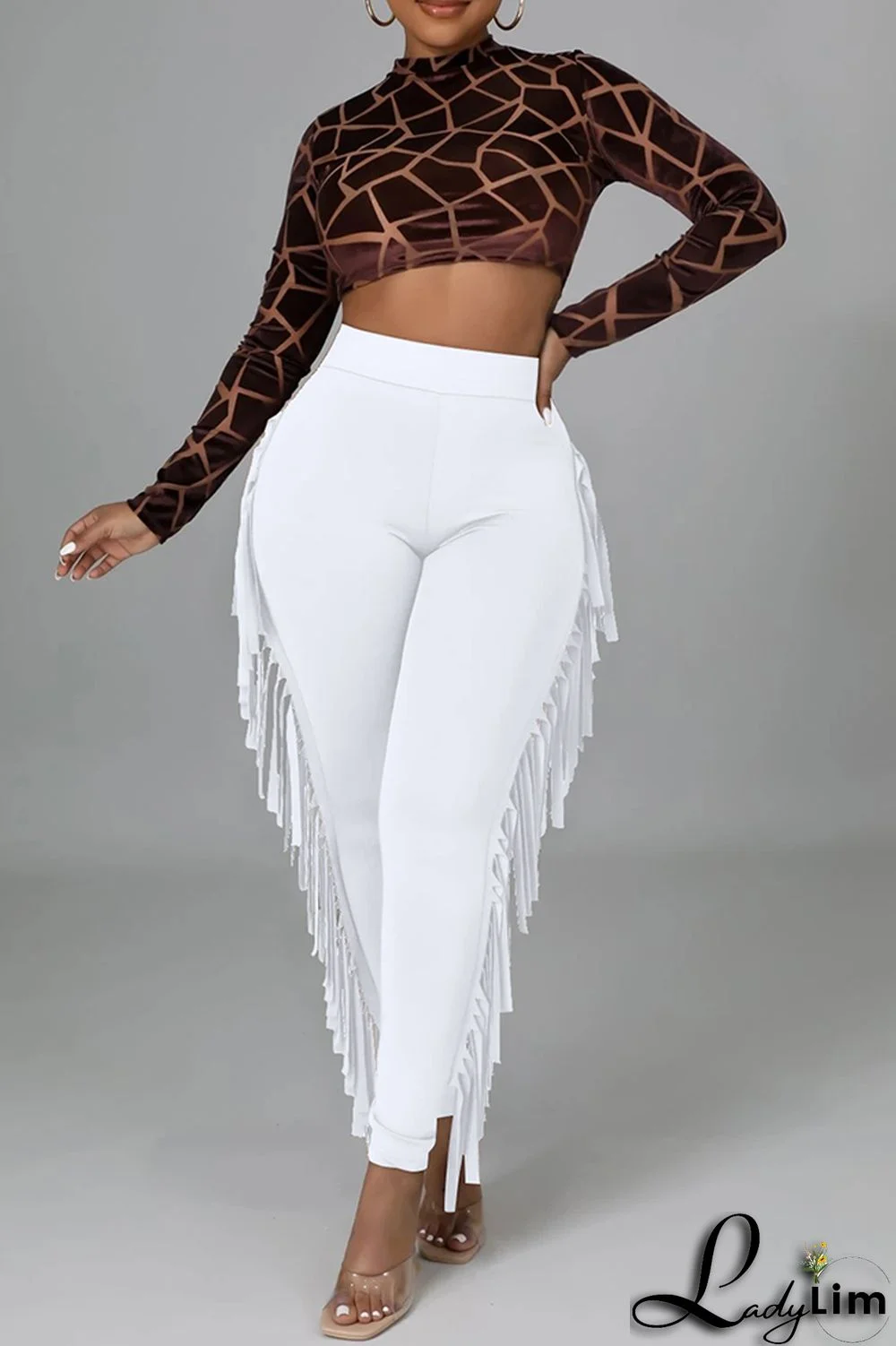 Black Fashion Casual Solid Tassel Regular High Waist Pencil Trousers