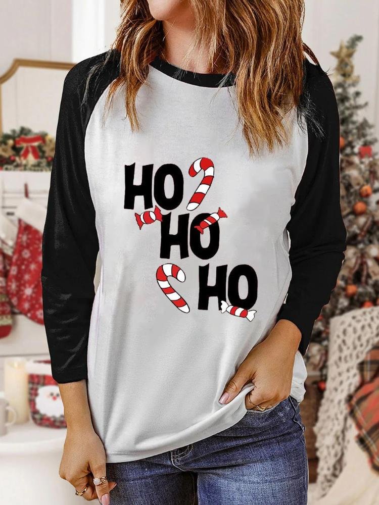 Women's Merry Christmas HO Letter Print Sweatshirt