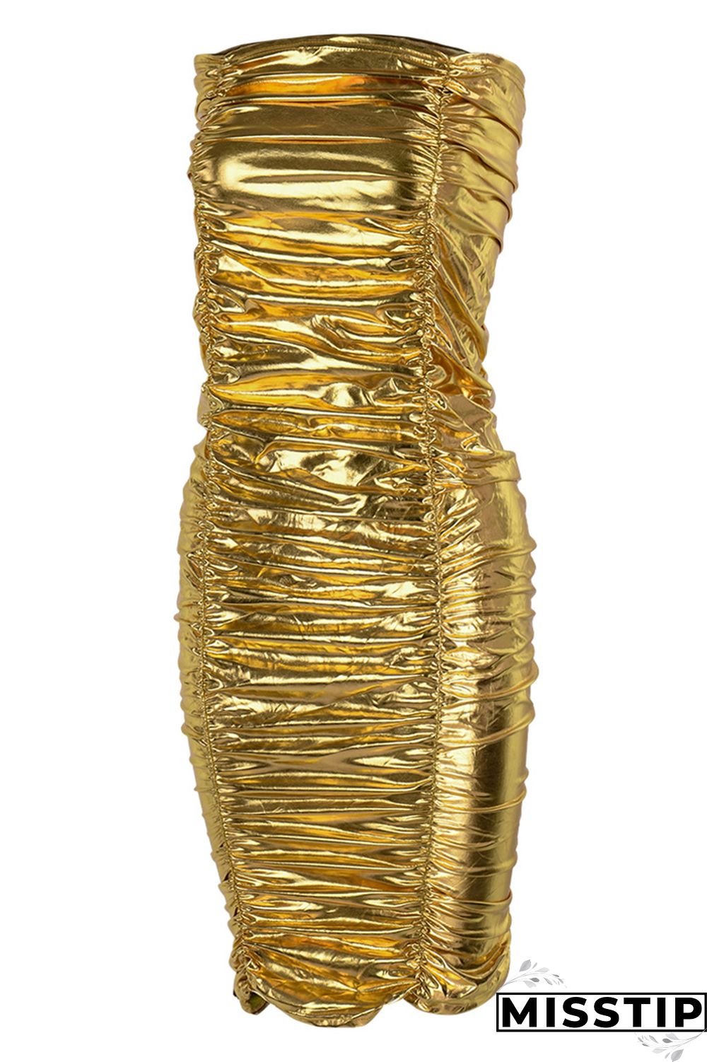 Golden Yellow Sexy Solid Fold Strapless Sleeveless Dress