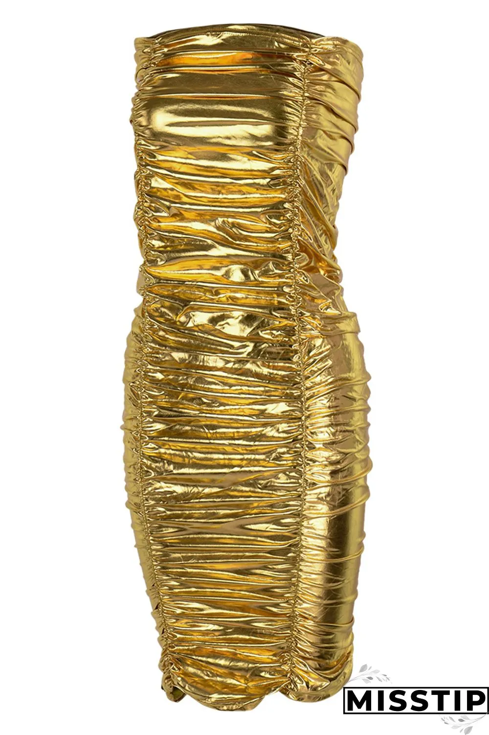 Golden Yellow Sexy Solid Fold Strapless Sleeveless Dress